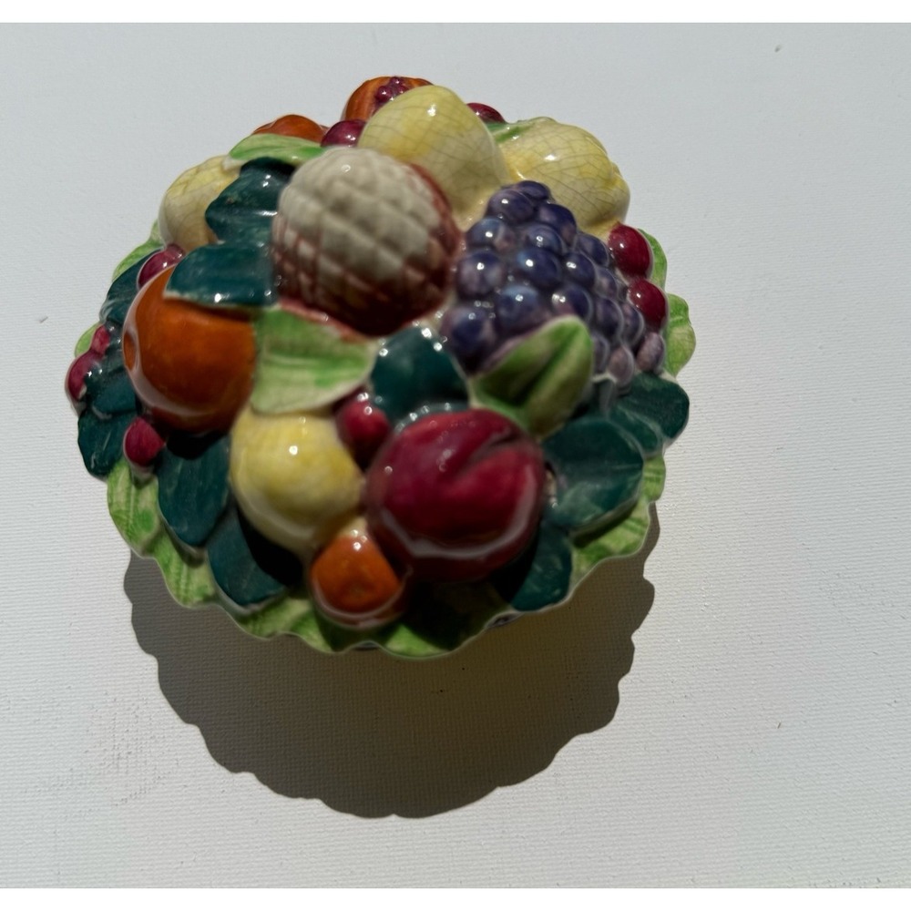 Majolica Style Ceramic‎ Fruit Basket Lidded Sugar Bowl Trinket Box Made in Japan